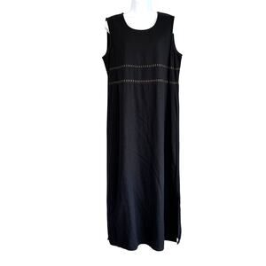 STUDIO EASE Black Linen Blend Sleeveless Midi Shift‎ Dress Womens 14 Beach